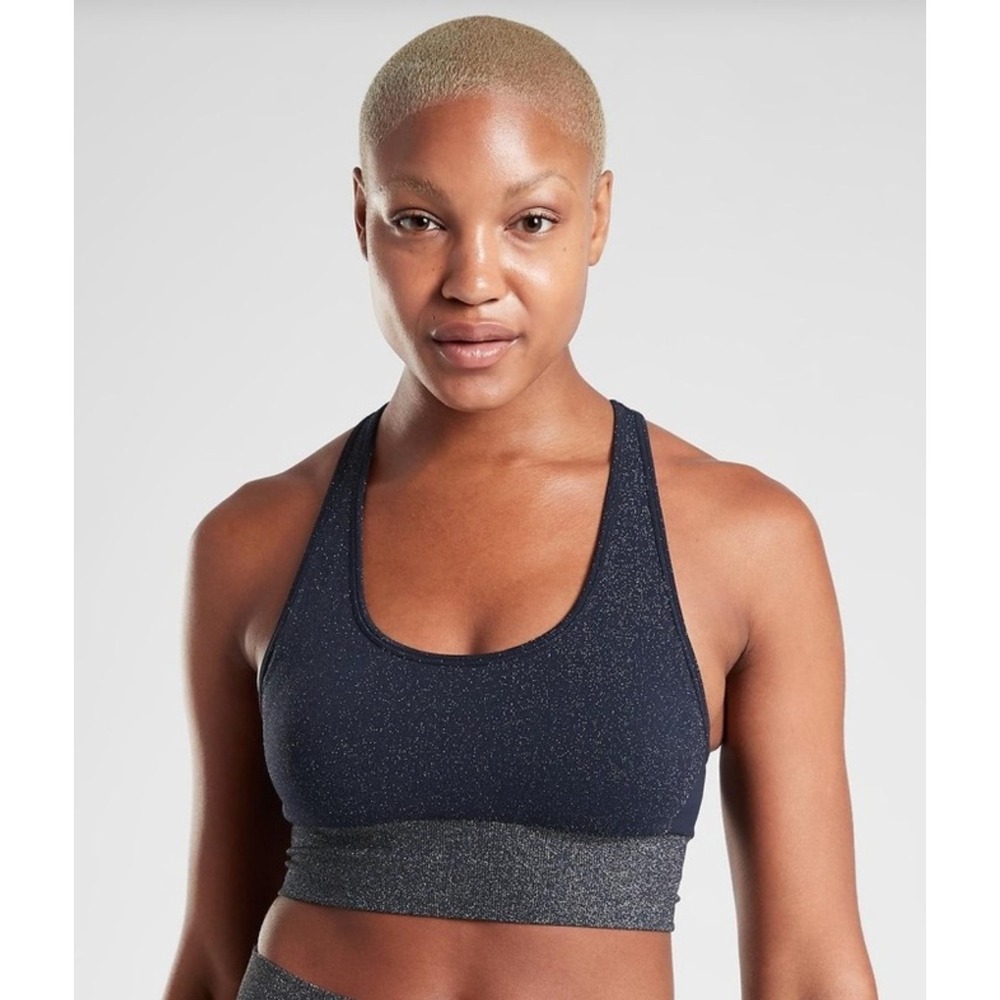 Athleta Black Sparkle Ribbed Racerback‎ Sports Bra XS